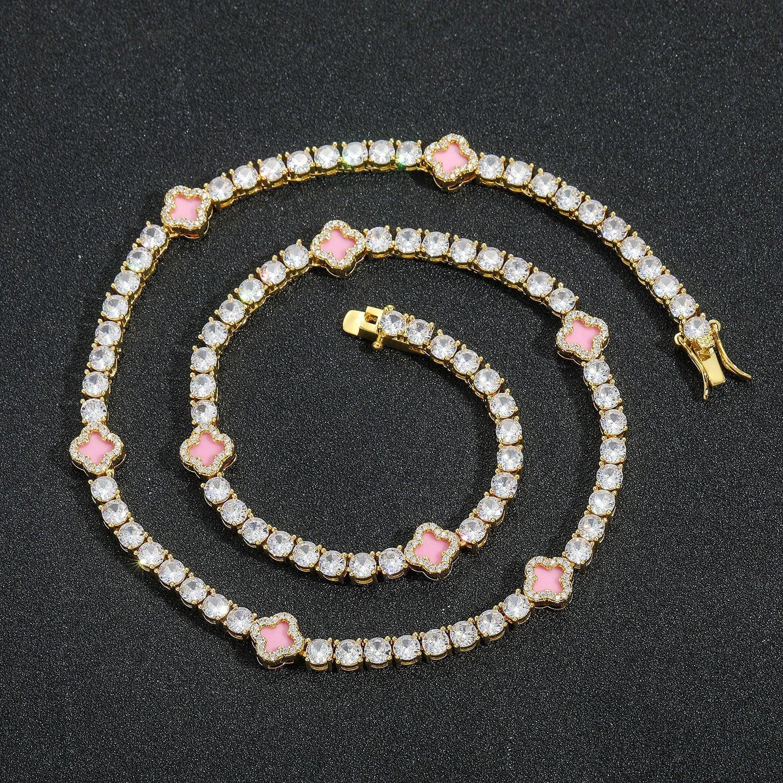 Exquisite Pink Clover Zircon Tennis Necklace | Women's Luxury Bling Jewelry Choker | Caratix - CaratixJewelry